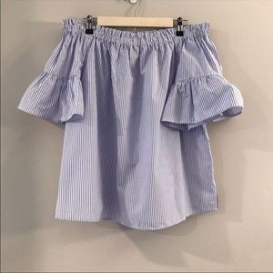 Kate Spade Broome off shoulder top blue white